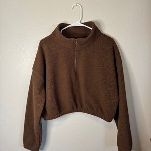 Brown Fuzzy Cropped Quarter Zip Sweater No Tags Fits like a Medium